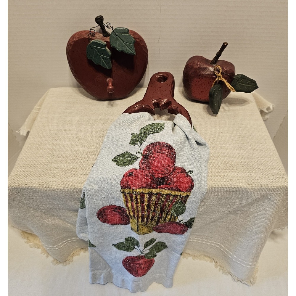 Vintage Handmade Wooden Apple Kitchen Decor Towel Holder